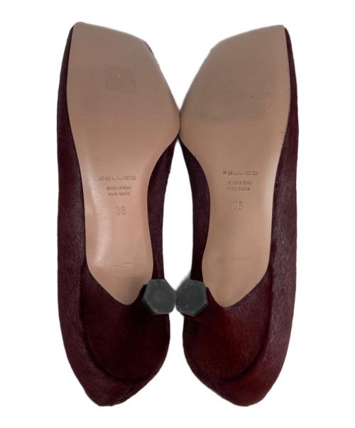 PELLICO（ペリーコ）PELLICO (ペリーコ) スクエアトゥ ハラコ ヒール パンプス バーガンディー サイズ:36の古着・服飾アイテム
