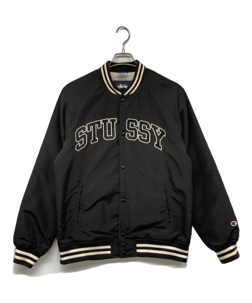 Champion（チャンピオン）Champion (チャンピオン) stussy (ステューシー) ロゴナイロンスタジャン ブラック サイズ:Mの古着・服飾アイテム