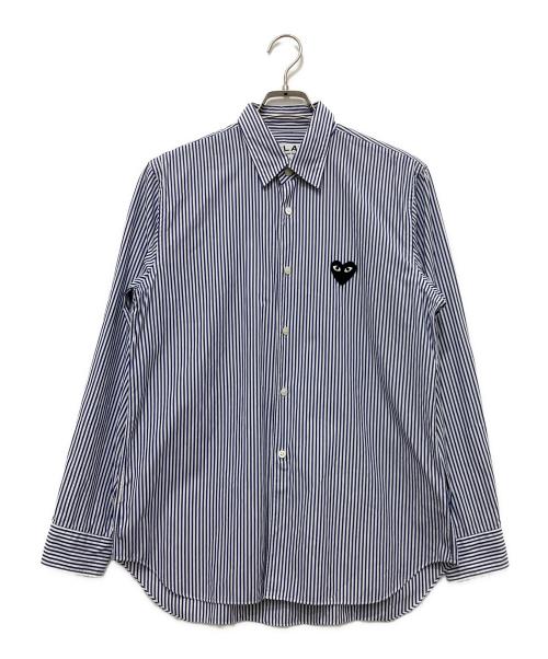 PLAY COMME des GARCONS（プレイコムデギャルソン）PLAY COMME des GARCONS (プレイコムデギャルソン) STRIPED L/S SHIRT BLACK HEART ブルー サイズ:Sの古着・服飾アイテム