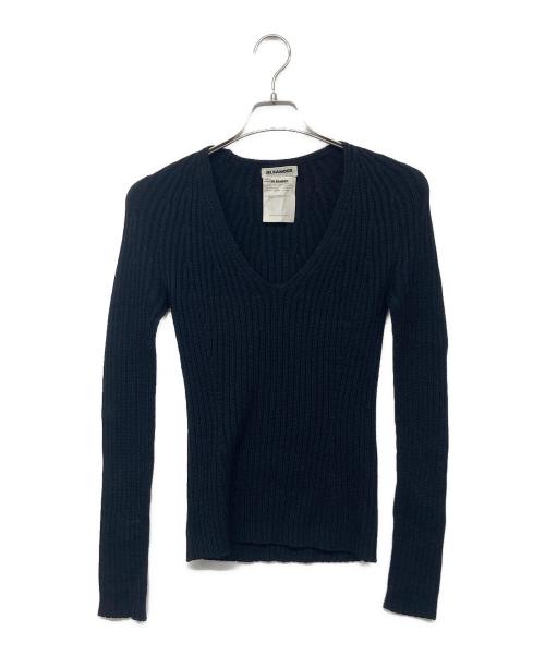 JIL SANDER（ジルサンダー）JIL SANDER (ジルサンダー) Vネック太畝リブニット ブラック サイズ:34の古着・服飾アイテム