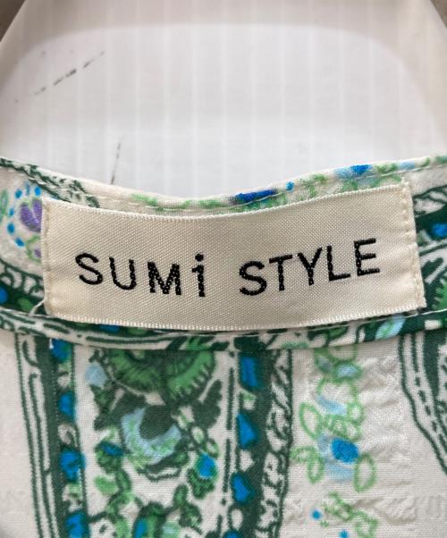SUMI STYLE（スミ スタイル）sumi style (スミ スタイル) 前開き柄ロングシャツワンピース グリーン サイズ:Freeの古着・服飾アイテム