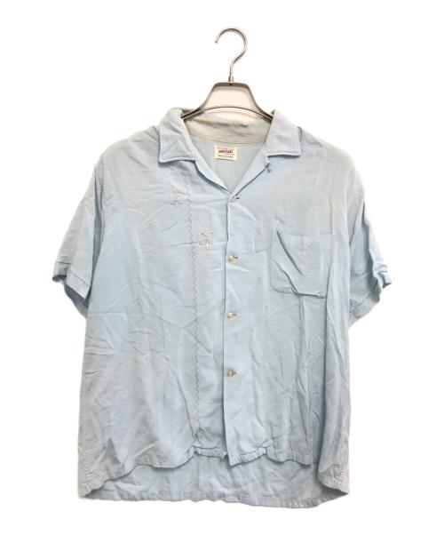 National（ナショナル）National (ナショナル) 刺繍入り オープンカラーシャツ スカイブルー サイズ:Ｌの古着・服飾アイテム