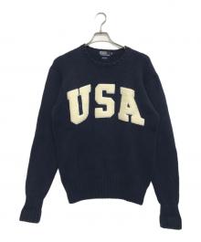 POLO RALPH LAUREN（ポロ・ラルフローレン）の古着「USAワッペン コットンニット」｜ネイビー