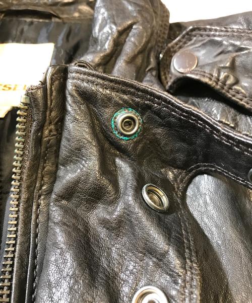 DIESEL（ディーゼル）DIESEL (ディーゼル) マルチポケットレザージャケット ブラウン サイズ:Sの古着・服飾アイテム