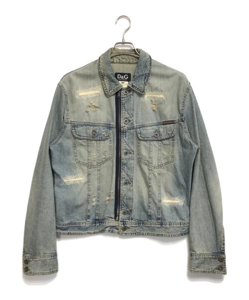 DOLCE & GABBANA（ドルチェ＆ガッバーナ）DOLCE & GABBANA (ドルチェ＆ガッバーナ) リペア加工デニムジャケット ブルー サイズ:Mの古着・服飾アイテム