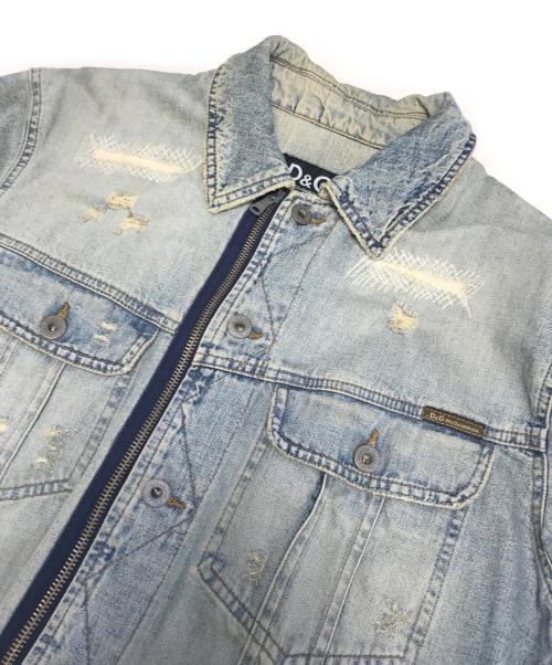 DOLCE & GABBANA（ドルチェ＆ガッバーナ）DOLCE & GABBANA (ドルチェ＆ガッバーナ) リペア加工デニムジャケット ブルー サイズ:Mの古着・服飾アイテム