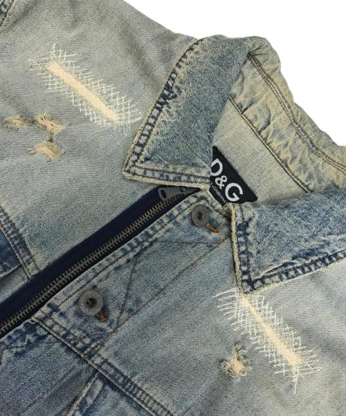 DOLCE & GABBANA（ドルチェ＆ガッバーナ）DOLCE & GABBANA (ドルチェ＆ガッバーナ) リペア加工デニムジャケット ブルー サイズ:Mの古着・服飾アイテム