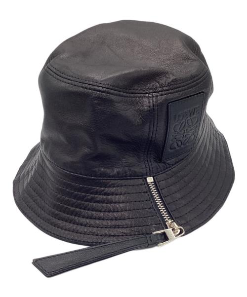 LOEWE（ロエベ）LOEWE (ロエベ) フィッシャーマンレザーバケットハット ブラック×ブラウンの古着・服飾アイテム