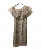 LeJaレジャ）の古着「フリルオフショルダースパンコールウェストマークスリットIラインロング丈ドレス」｜グレー