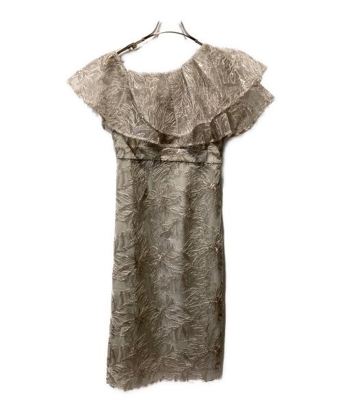 LeJa（レジャ）LeJa (レジャ) フリルオフショルダースパンコールウェストマークスリットIラインロング丈ドレス グレー サイズ:7の古着・服飾アイテム