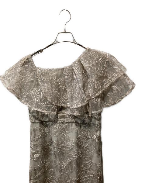 LeJa（レジャ）LeJa (レジャ) フリルオフショルダースパンコールウェストマークスリットIラインロング丈ドレス グレー サイズ:7の古着・服飾アイテム