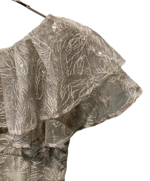 LeJa（レジャ）LeJa (レジャ) フリルオフショルダースパンコールウェストマークスリットIラインロング丈ドレス グレー サイズ:7の古着・服飾アイテム