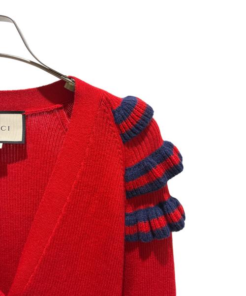 GUCCI（グッチ）GUCCI (グッチ) ラッフルニットカーディガン レッド サイズ:Mの古着・服飾アイテム