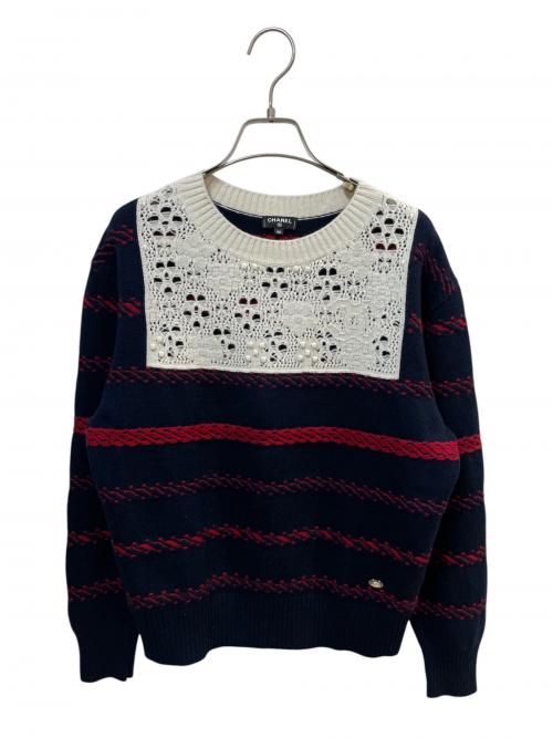 CHANEL（シャネル）CHANEL (シャネル) P70 カシミヤクルーネックニット ネイビー サイズ:38の古着・服飾アイテム