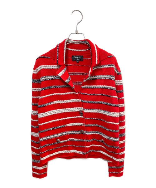 CHANEL（シャネル）CHANEL (シャネル) P64 カシミヤボーダーニットジャケット　P64262K60201：2020年モデル レッド サイズ:38の古着・服飾アイテム