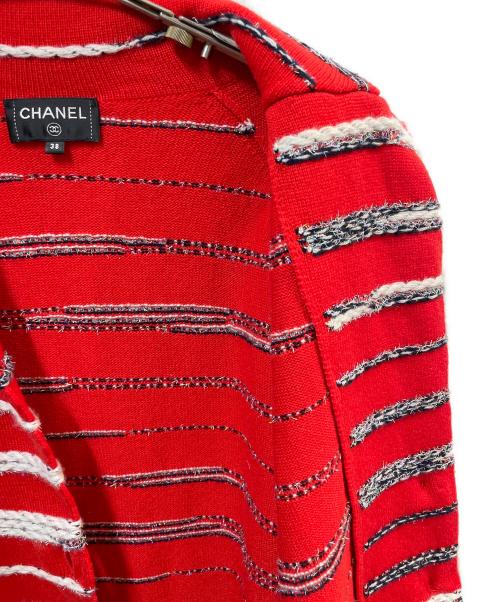 CHANEL（シャネル）CHANEL (シャネル) P64 カシミヤボーダーニットジャケット　P64262K60201：2020年モデル レッド サイズ:38の古着・服飾アイテム