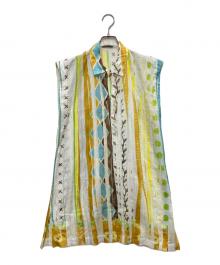 ISSEY MIYAKE（イッセイミヤケ）の古着「ノースリーブストライプシャツワンピース」｜イエロー