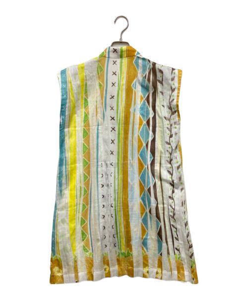 ISSEY MIYAKE（イッセイミヤケ）ISSEY MIYAKE (イッセイミヤケ) ノースリーブストライプシャツワンピース イエロー サイズ:Mの古着・服飾アイテム