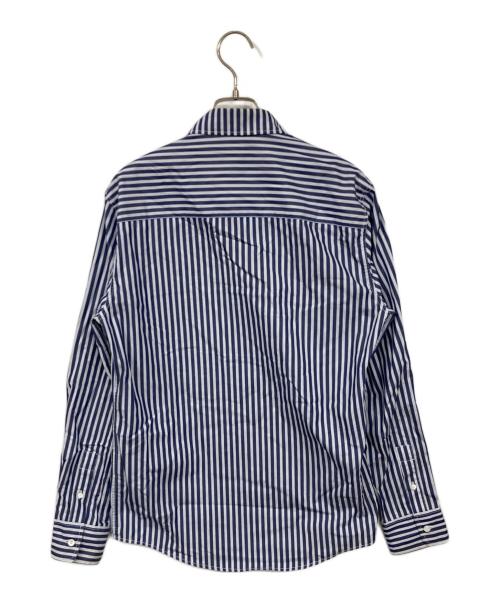 maison kitsune（メゾンキツネ）MAISON KITSUNE (メゾンキツネ) フラワーロゴストライプシャツ ネイビー サイズ:XSの古着・服飾アイテム