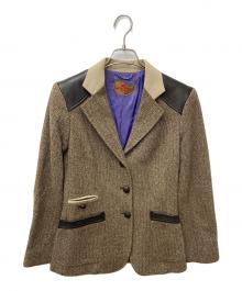 ETRO（エトロ）の古着「レザーパッチヘリンボーンテーラードジャケット」｜ブラウン