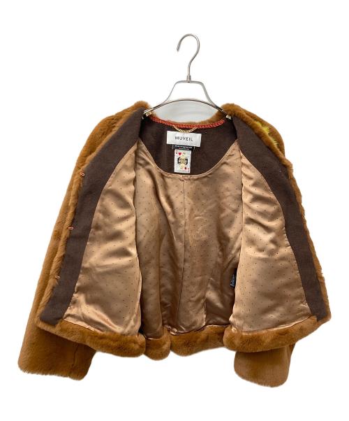 MUVEIL（ミュベール）MUVEIL (ミュベール) フラワーファー刺繍ジャケット ブラウン サイズ:36の古着・服飾アイテム