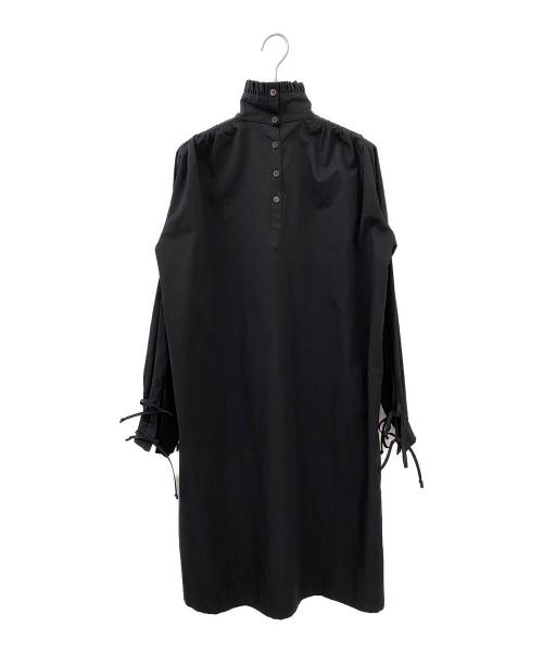 DRIES VAN NOTEN（ドリスヴァンノッテン）DRIES VAN NOTEN (ドリスヴァンノッテン) スタンドカラーギャザーワンピース ブラック サイズ:34の古着・服飾アイテム