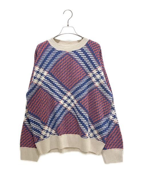 DRIES VAN NOTEN（ドリスヴァンノッテン）DRIES VAN NOTEN (ドリスヴァンノッテン) クルーネックジャガードニット ブルー×アイボリー サイズ:Ｓの古着・服飾アイテム