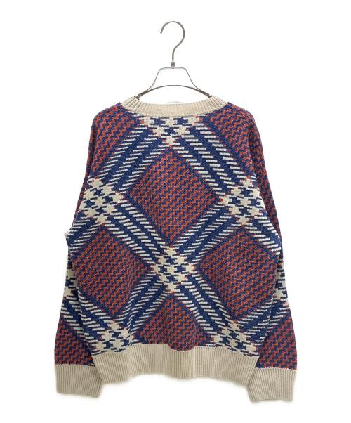 DRIES VAN NOTEN（ドリスヴァンノッテン）DRIES VAN NOTEN (ドリスヴァンノッテン) クルーネックジャガードニット ブルー×アイボリー サイズ:Ｓの古着・服飾アイテム