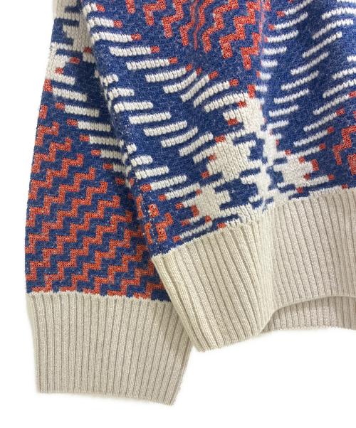 DRIES VAN NOTEN（ドリスヴァンノッテン）DRIES VAN NOTEN (ドリスヴァンノッテン) クルーネックジャガードニット ブルー×アイボリー サイズ:Ｓの古着・服飾アイテム