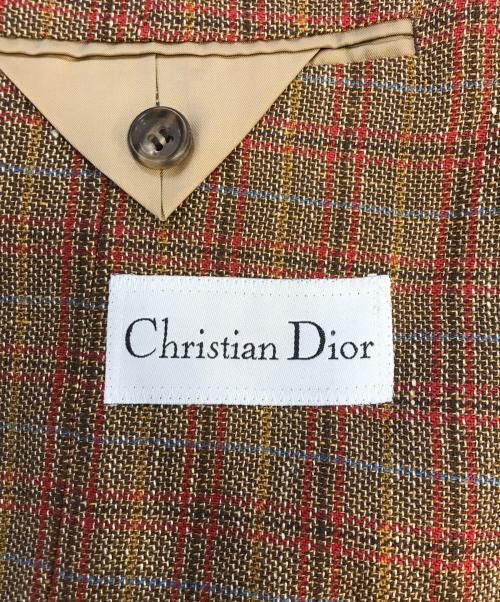 Christian Dior（クリスチャン ディオール）Christian Dior (クリスチャン ディオール) 3Bチェックテーラードジャケット ブラウン×レッド サイズ:Mの古着・服飾アイテム