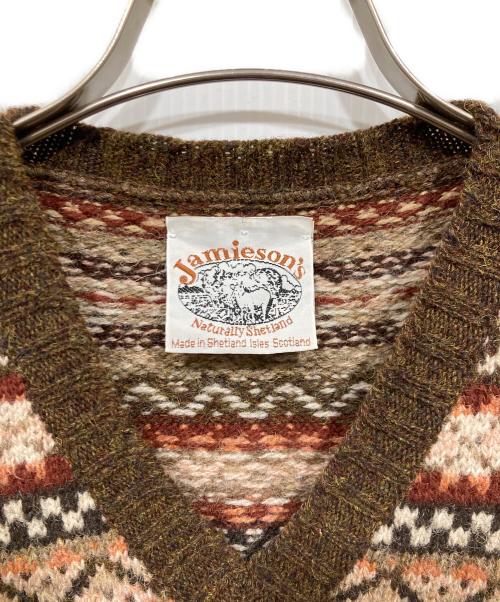 JAMIESONS（ジャミーソンズ）JAMIESONS (ジャミーソンズ) 総柄ニットベスト ブラウン サイズ:Freeの古着・服飾アイテム