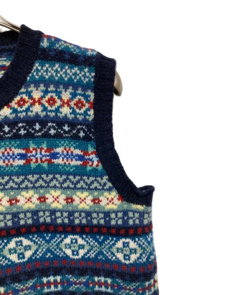 JAMIESONS（ジャミーソンズ）JAMIESONS (ジャミーソンズ) 総柄ニットベスト ブルー サイズ:Sの古着・服飾アイテム