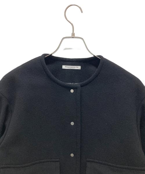 BEAUTY&YOUTH（ビューティーアンドユース）BEAUTY&YOUTH (ビューティーアンドユース) 毛ブレンド ノーカラーショートコート ブラック サイズ:Mの古着・服飾アイテム