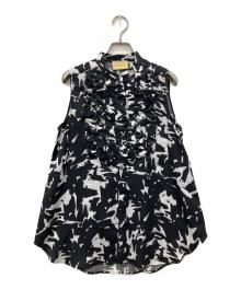 UNITED ARROWS（ユナイテッドアローズ）の古着「サテン フリル ブラウス」｜ブラック