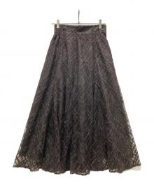 Apuweiser-riche（アプワイザーリッシェ）の古着「チェック刺繍スカート」｜ブラウン