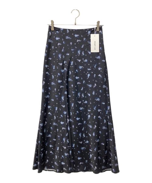 FRAY ID（フレイ アイディー）FRAY ID (フレイ アイディー) プリントバイアススリットナロースカート ネイビー サイズ:1の古着・服飾アイテム