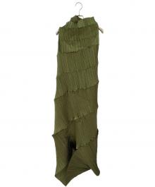ISSEY MIYAKE（イッセイミヤケ）の古着「変形プリーツノースリーブワンピース」｜グリーン