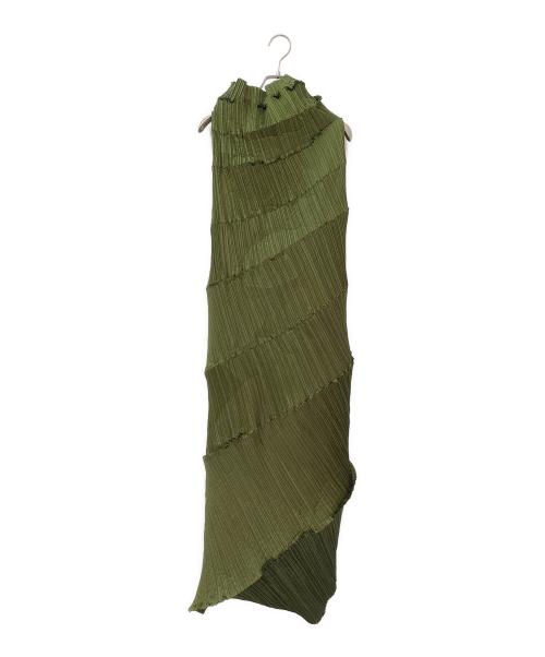 ISSEY MIYAKE（イッセイミヤケ）ISSEY MIYAKE (イッセイミヤケ) 変形プリーツノースリーブワンピース グリーン サイズ:2の古着・服飾アイテム