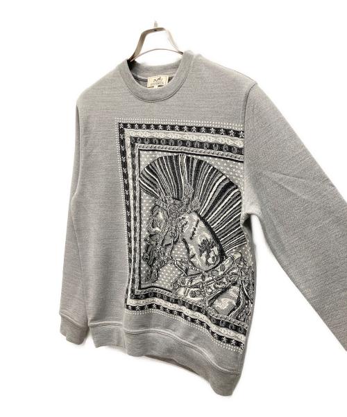 HERMES（エルメス）HERMES (エルメス) Cheval Punk Bandana Sweatshirt Wool/シュバル・パンク・バンダナ スウェット ウール グレー サイズ:Mの古着・服飾アイテム