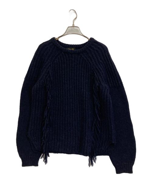 DRAWER（ドゥロワー）Drawer (ドゥロワー) フリンジアルパカシルクニット ネイビー サイズ:2の古着・服飾アイテム