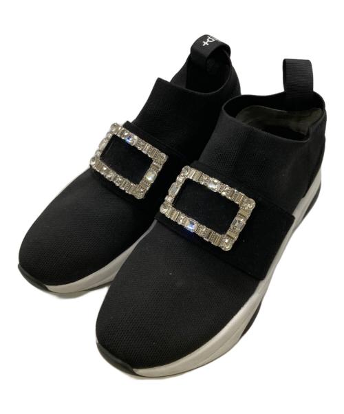 +DIANA（プラスダイアナ）+DIANA (プラスダイアナ) ミッドカットクリスタルバックルニットソックススニーカー ブラック サイズ:24.5cmの古着・服飾アイテム