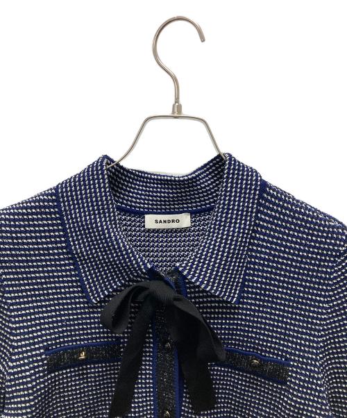Sandro（サンドロ）Sandro (サンドロ) ニットカーディガン / Cropped Decorative Knit Cardigan ネイビー サイズ:3の古着・服飾アイテム