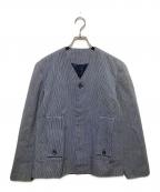 Edwina Horlエドウィナ ホール）の古着「ストライプノーカラージャケット」｜ブルー