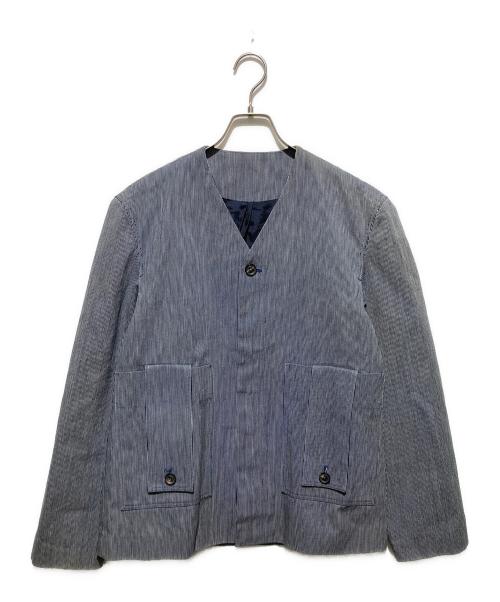 Edwina Horl（エドウィナ ホール）Edwina Horl (エドウィナ ホール) ストライプノーカラージャケット ブルー サイズ:Mの古着・服飾アイテム