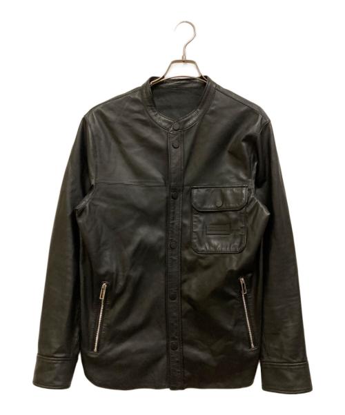 EMPORIO ARMANI（エンポリオアルマーニ）EMPORIO ARMANI (エンポリオアルマーニ) レザーシャツジャケット ブラック サイズ:48の古着・服飾アイテム