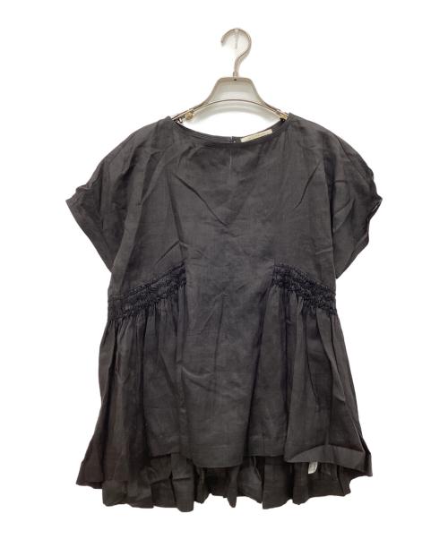 ne quittez pas（ヌキテパ）ne quittez pas (ヌキテパ) Ramie Smocking Short Sleeve Blouse ブラック サイズ:Freeの古着・服飾アイテム