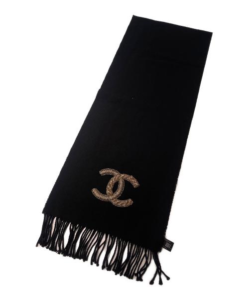 CHANEL（シャネル）CHANEL (シャネル) ウールカシミヤ ココマークマフラー ブラックの古着・服飾アイテム
