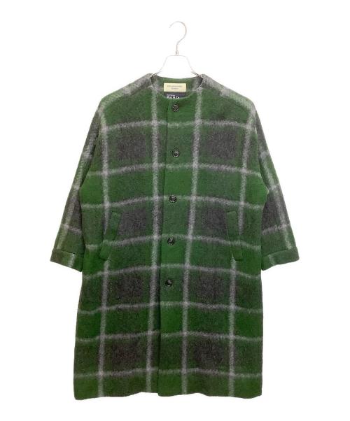 BEAMS BOY（ビームスボーイ）BEAMS BOY (ビームスボーイ) 13-19-0533-803　スライバータータンチェックノーカラーコート グリーン サイズ:記載無しの古着・服飾アイテム