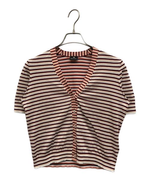 PS Paul Smith（ＰＳポールスミス）PS Paul Smith (ＰＳポールスミス) マルチボーダー ニット カーディガン ピンク サイズ:Mの古着・服飾アイテム