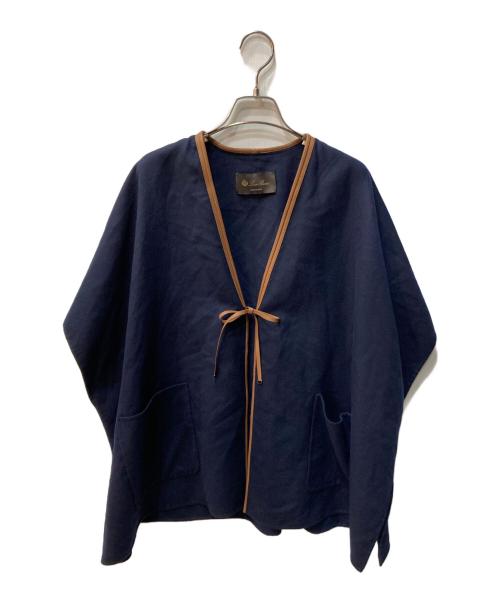 LORO PIANA（ロロピアーナ）LORO PIANA (ロロピアーナ) カシミヤシルク混ケープ ネイビー×ブラウン サイズ:Sの古着・服飾アイテム